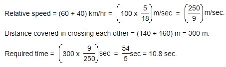 The time (in seconds) which they take to cross each other, is