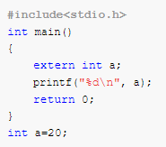 In the following program where is the variable a getting defined and where it is getting declared